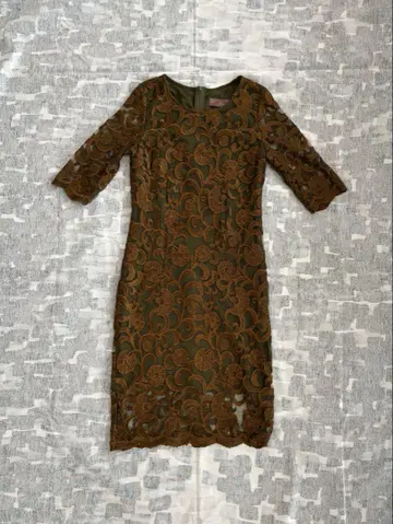 파티 드레스 원피스 올리브 그린 레이스 7부 소매 2차 드레스