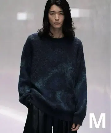 MOHAIR BLEND JACQUARD SHAGGY KNIT 다크 블루