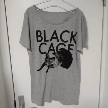 가격 인하 쿠로유메 키요하루 BLACK CAGE 티셔츠 고양이 프린트