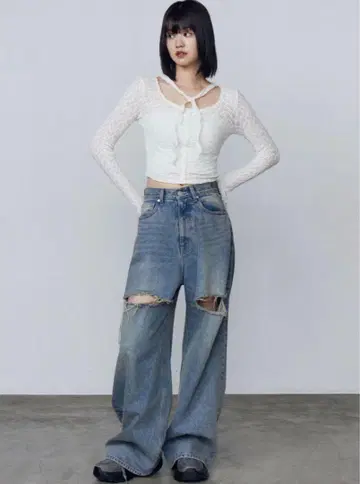 EMODA 더블 하이 크러쉬 청바지