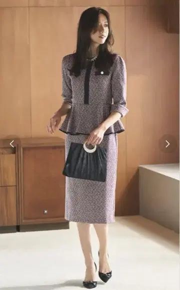 RUIRUE BOUTIQUE 믹스 트위드 페플럼 원피스 와인