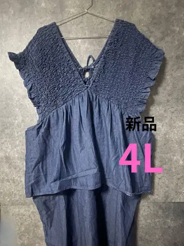 [ 새상품 ] 시마무라 데님 페플럼 셔링 살로펫 4L 중 네이비 네이비