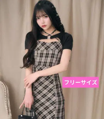 새상품급 미셸 마카롱 앙상블 체크 원피스 프리 사이즈