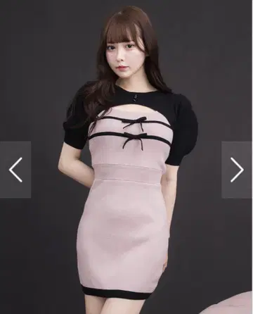 pium 리본 테이프 레이어드 반팔 니트 원피스