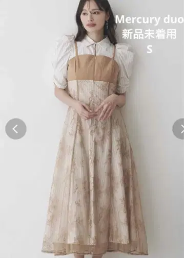 MERCURYDUO 더블 칼라 뷔스티에 도킹 파워 숄더 셔츠 원피스 S