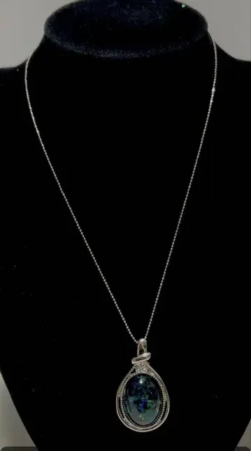 컬러 스톤 실버 925 SV 오팔풍 스톤 펜던트 목걸이 익명 배송