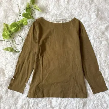 AIGLE 여성용 긴팔 T셔츠 (M) 베이지 면 코튼 상의