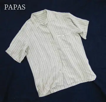 PAPAS 린넨 오픈 카라 셔츠 독특한 여밈 버튼 사용 사이즈 M