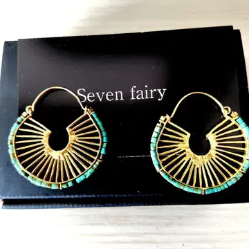 Seven fairy 후프 귀걸이 골드와 터콰이즈