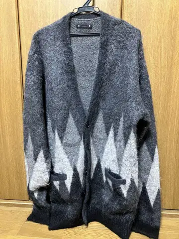 모헤어 아가일 가디건 마인 데님