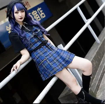 ACDCRAG 레이스 뷔스티에 & 하네스 스커트 NAVY TARTAN