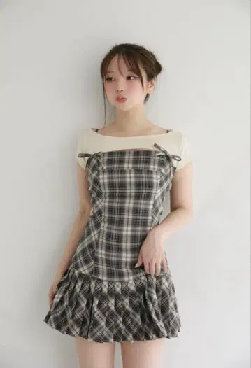 andmary Karen check mini dress beige M