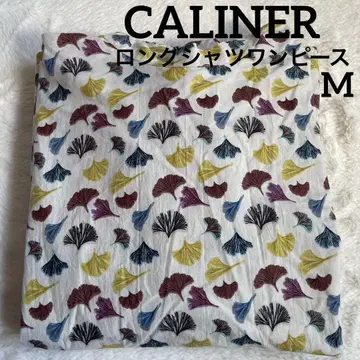 CALINER 롱 셔츠 원피스 은행나무 패턴 면 100% M