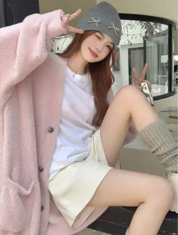 푹신푹신 핑크 오버 사이즈 가디건 S 사이즈