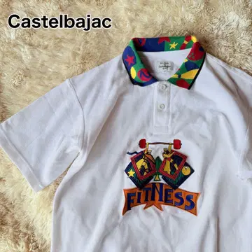 CASTELBAJAC 멀티 컬러 피케 셔츠 옷깃 절개 원포인트 로고 자수