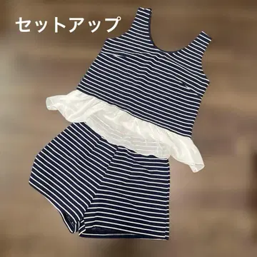 [ 새상품급 ] 네이비 화이트 스트라이프 셋업 M 프리 사이즈 비치 등
