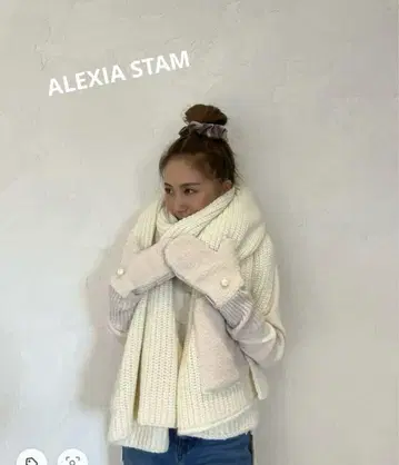 ALEXIA STAM*보아 포켓 니트 스카프*머플러*화이트*