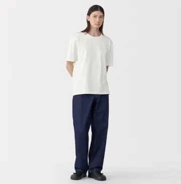 MUJI Labo 옛날 방식 그대로 편직한 천축 크루넥 반팔 T셔츠
