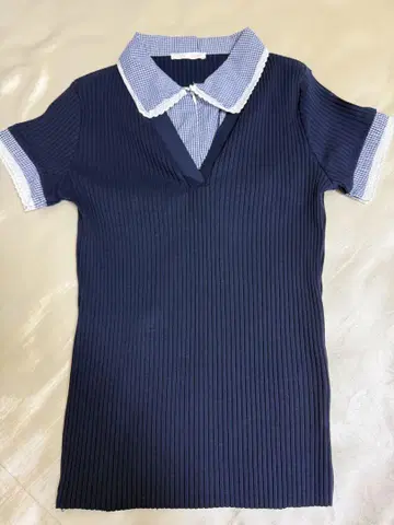 ZARA 피터팬 칼라 리브 니트 티셔츠 L