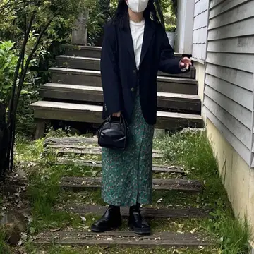 SOULEIADO/꽃무늬 그린 롱 스커트