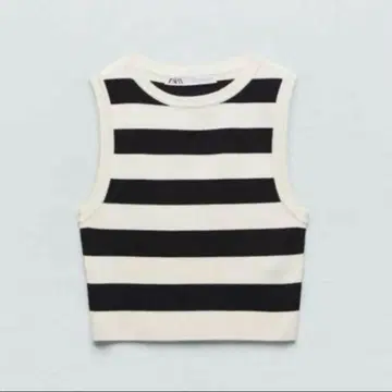ZARA 보더 니트 탱크탑 크롭 니트탑 슬리브리스