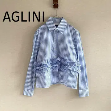 AGLINI 이탈리아제 스트라이프 프릴 셔츠 프릴 긴팔