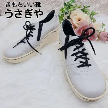 토끼야 길상지 천연 가죽 통굽 사이드 지퍼 레이스업 신발 22.5cm