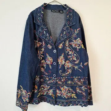 VTG Gaudy Couture 자수 페이즐리 데님 자켓