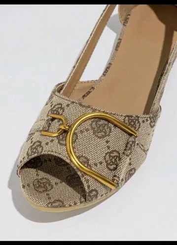 SHEIN 베이지 캔버스 오픈토 샌들