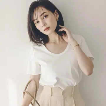 anuans 실크 터치 코튼 U넥 T 화이트