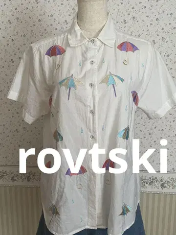 rovtski 우산 자수 반팔 셔츠 화이트 로프트 스키