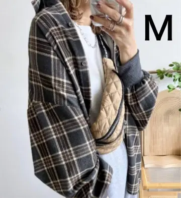 새상품 시마무라 mayo 소매 리브 체크 셔츠 그레이 M