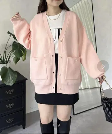 프로즈 베일 펄 누빔 버튼 스폰디쉬 미들 가디건