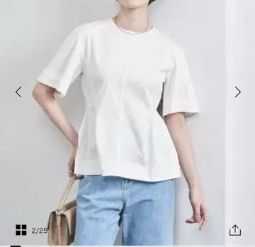 애로우즈 콘스트 쉐이프 티셔츠 화이트 페플럼 칠부 소매 티셔츠