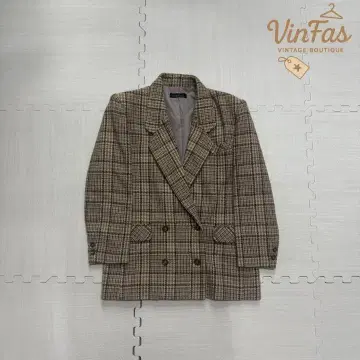 vintage 남성용 체크 무늬 테일러드 자켓 아우터