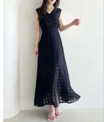 리젝시 시어 패턴 플레어 원피스