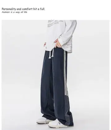 네이비 스트라이프 와이드 팬츠