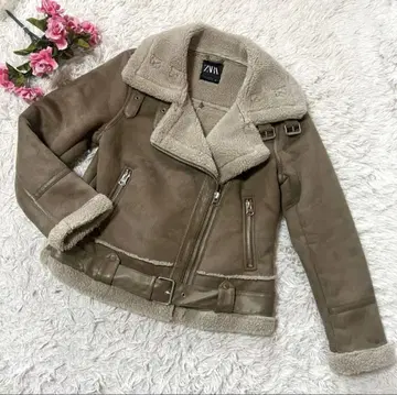 [ SALE ] ZARA 페이크 무스탕 라이더 자켓 베이지 자라 M