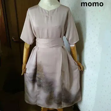 순수 실크 호몬기 허리 리본 포함 턱 들어간 원피스 기모노 리메이크