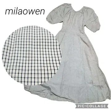 14 milaowen 미라 오웬 여성용 원피스 퍼프 슬리브 체크