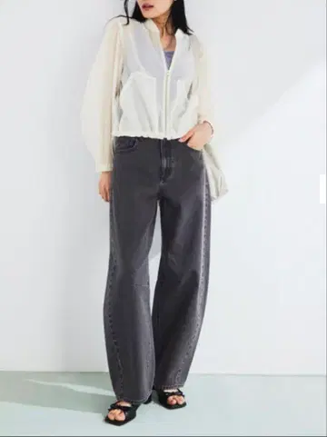 새상품 GU 완판 바렐 레그 진 데님 M 사이즈 다크 그레이 08
