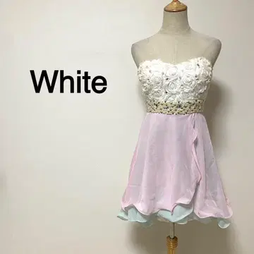 화이트 비쥬 레이스 디자인 쉬폰 스커트 오프숄더 드레스