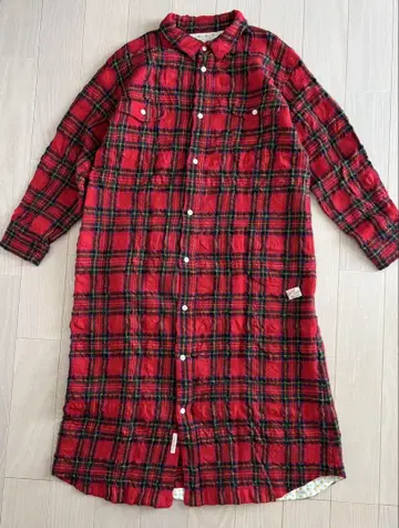 카이세이도 빨간색 타탄 체크 셔츠 원피스 사이즈 2