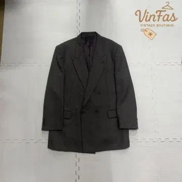 vintage 남성용 그레이 더블 브레스트 자켓 테일러드 자켓