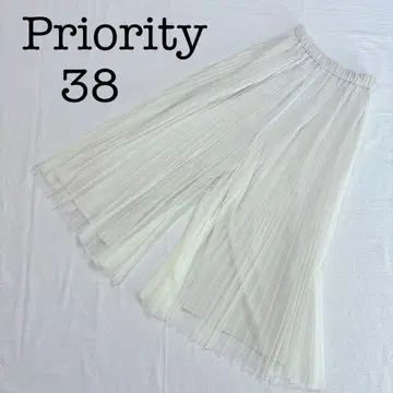 priority 프라이오리티 튤 플리츠 팬츠 38 화이트