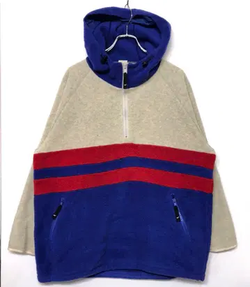헬리 한센 90s 구제 의류 배색 절개 플리스 하프 지퍼 후드티