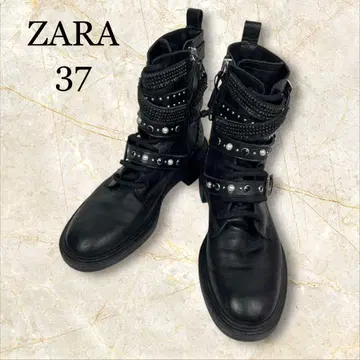 ZARA 자라 엔지니어 부츠 천연 가죽 가죽 스터드 미들 부츠 37