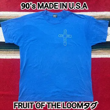 XL 90년대 1994 빈티지 그리스도 파란색 T셔츠 십자가
