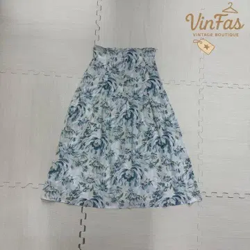 플레어 스커트 여성용 꽃무늬 화이트 롱 vintage