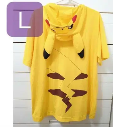 피카츄 코스튬 후드티 L 반팔 티셔츠 후드 부착 남녀 공용